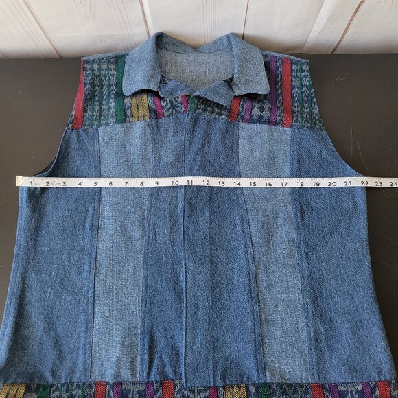 Vintage Guatemalan Denim Shacket Vest, Women’s L, 90’s Patchwork Denim Design - Picture 5 of 6
